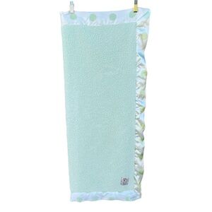 Little Giraffe Mint Green Chenille Baby Blanket Polka Dot Satin Trim 31x37 GUC